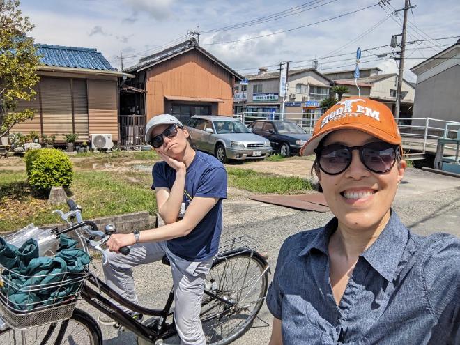 Nearing town on our bicycles